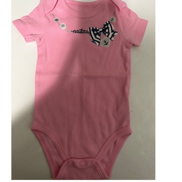 Nautica Baby Girl Pink Nautical Bow Bodysuit Anchor Heart 0-3M Short Sleeve - Picture 1 of 6